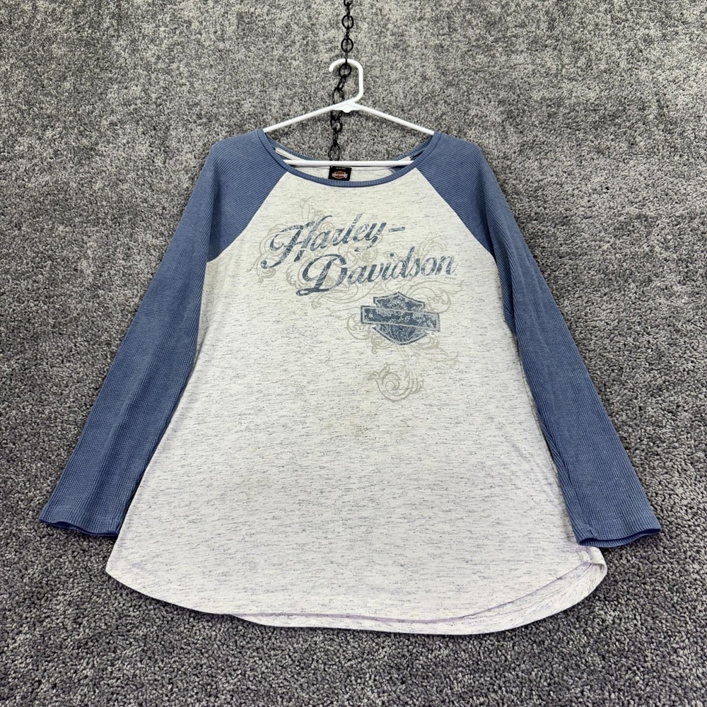 Harley-Davidson Shirt Womens Large Gray Raglan Long Sleeve Biker Graphic Tunic
